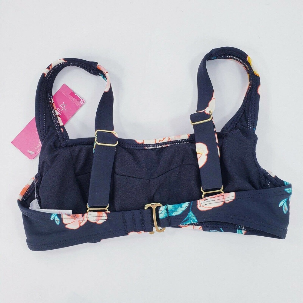 Xhilaration Bralette Bikini Swim Top Juniors Sz 1 XS Womens XXS 00 Black Floral - Picture 2 of 5